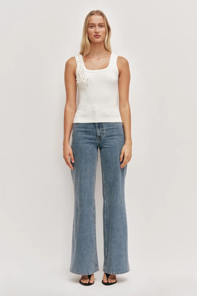 AJE Marlene Pearl Knit Tank in IVRY, image 1 of 1 from Aje