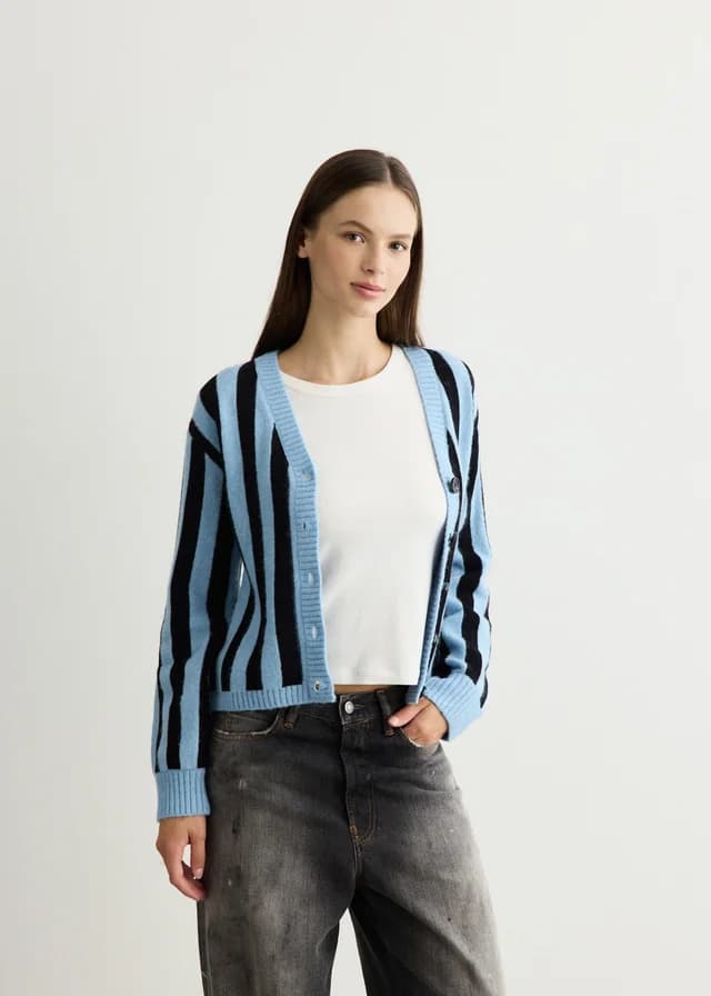 Baum und Pferdgarten Cenaya Cardigan in Orchid Blue Stripe, image 1 of 1 from Incu