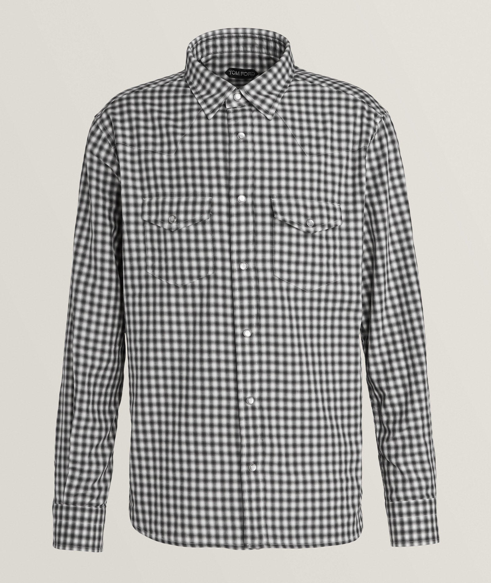 TOM FORD Gingham Cotton Degrade Western Shirt in Grey, image 1 of 1 from Harry Rosen