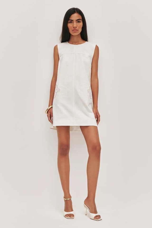 AJE Halo Embroidered Mini Dress in IVORY, image 1 of 1 from Aje
