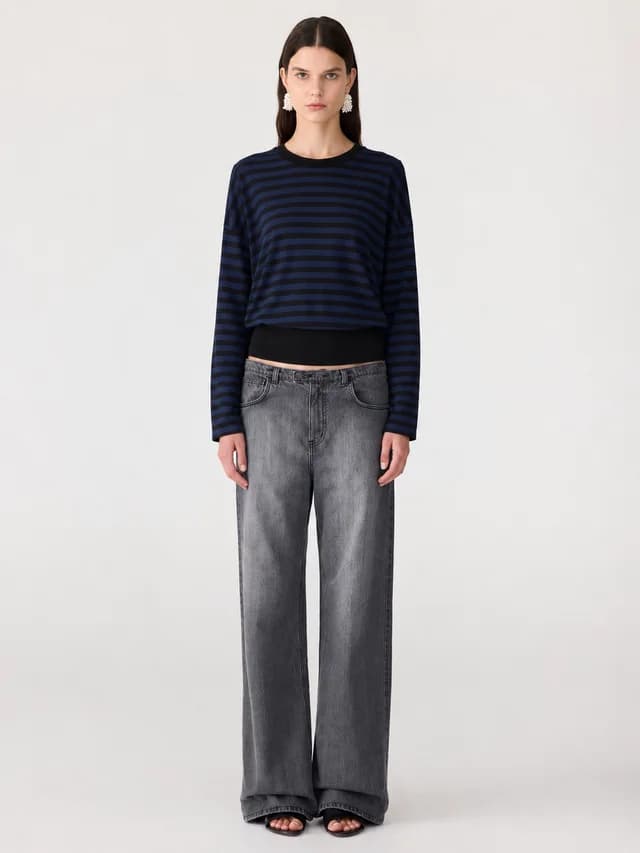 Bassike Stripe Banded Long Sleeve T-Shirt, image 1 of 1 from bassike