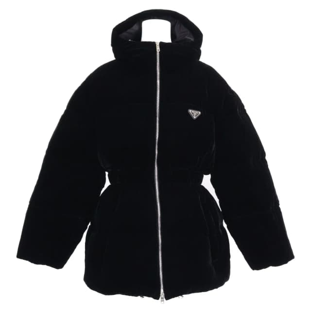 Prada Triangle Logo Velvet Hoodie Down Jacket 42 in Velvet from The Reluxe, photo 1 of 1