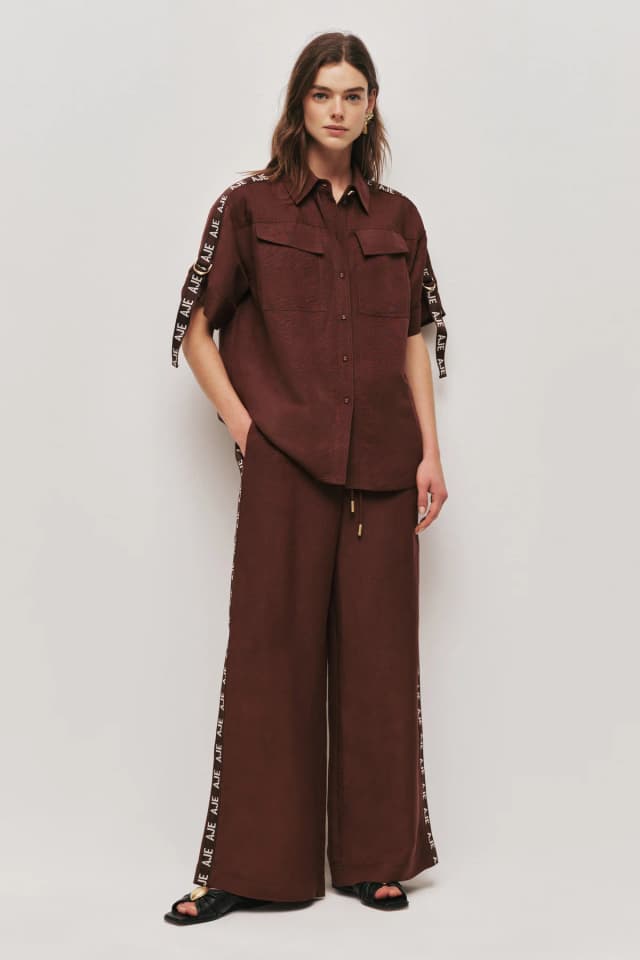 AJE Imogen Logo Pant in CHOCOLATE, image 1 of 1 from Aje