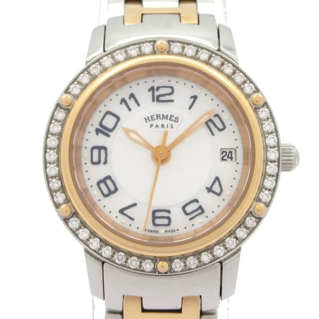 Hermès Watch Clipper Nacre SS Shell Dial Diamond Bezel White in White from The Reluxe, photo 1 of 1