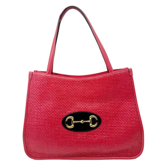 Gucci Horsebit 1955 Medium Raffia Leather Tote Bag Red 623694 in Red Raffia from Dallas Designer Handbags, photo 1 of 1