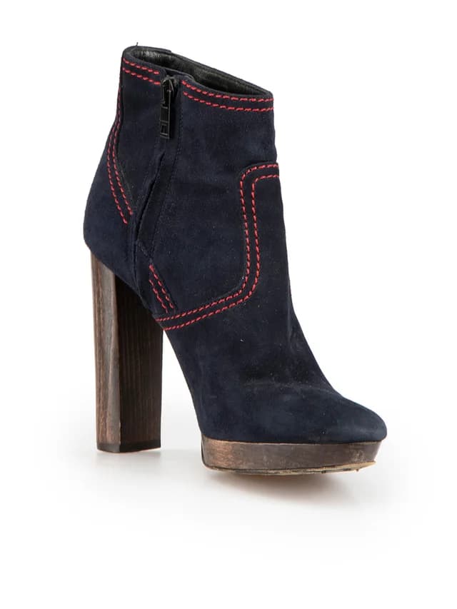 Burberry Navy Suede Contrast Stitch Ankle Boots in Navy Suede from Csd, photo 1 of 1