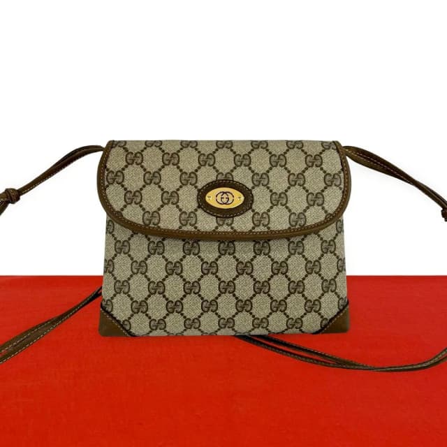 Gucci Vintage GG Logo Leather Shoulder Bag Pochette Crossbody Brown in Brown Leather from The Reluxe, photo 1 of 1