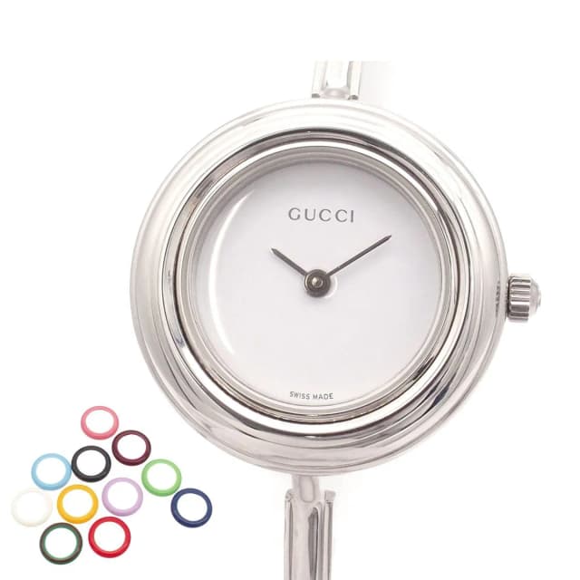 Gucci Change Bezel 11/12.2 White SS Bangle Watch All Colors Replacement Quartz in White from The Reluxe, photo 1 of 1
