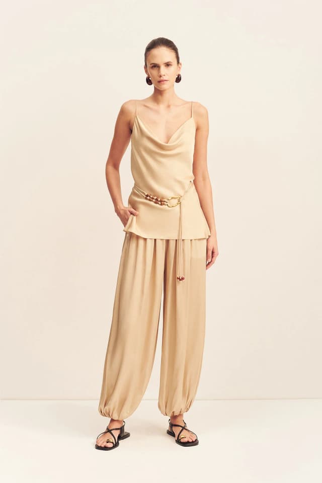 Shona Joy AGNES COWL NECK TUNIC WITH BELT - OAT, image 1 of 1 from Shona Joy