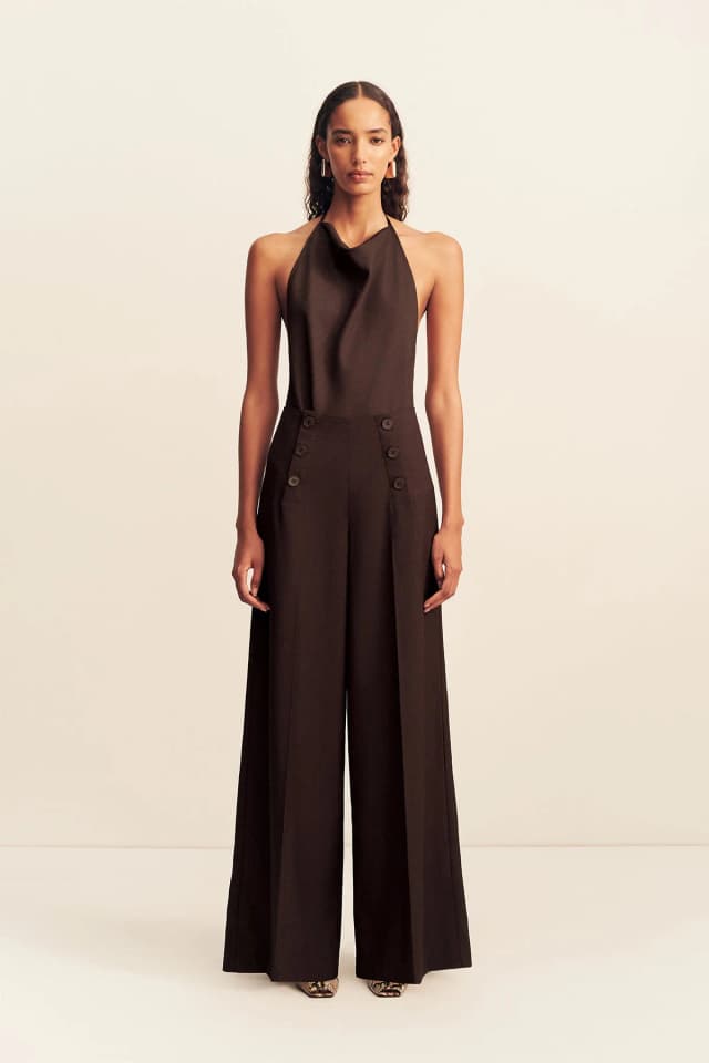 Shona Joy ASHER BUTTON WIDE LEG PANT - RISTRETTO, image 1 of 1 from Shona Joy