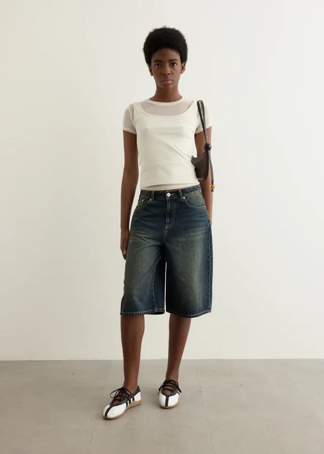 Incu Collection Viaduct Long Denim Short in DARK INDIGO, image 1 of 1 from Incu