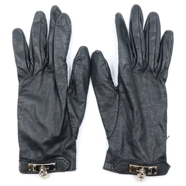 Hermès Soya Gloves Leather Silver Black in Black Leather from The Reluxe, photo 1 of 1