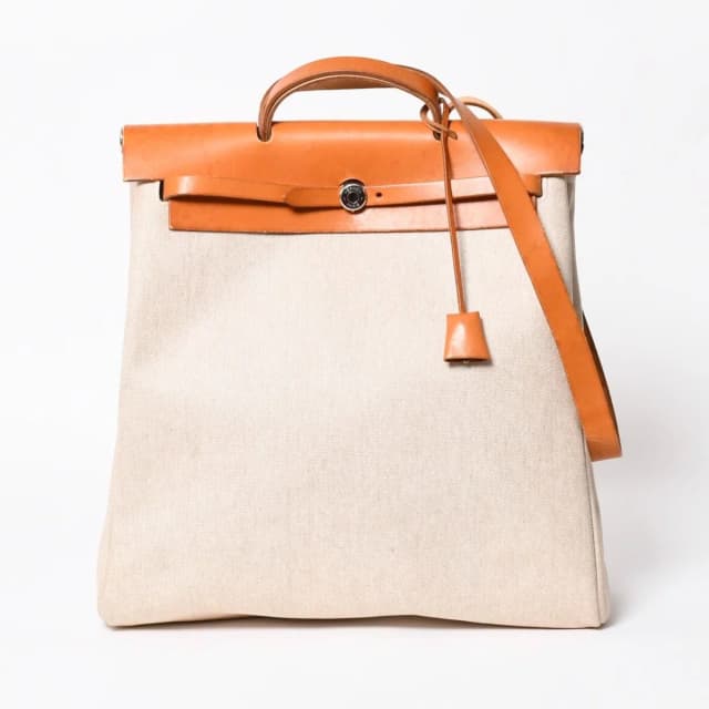 Hermès Herbag MM Toile H Box Calf Brown Beige Silver Handbag in Brown Box leather from The Reluxe, photo 1 of 1