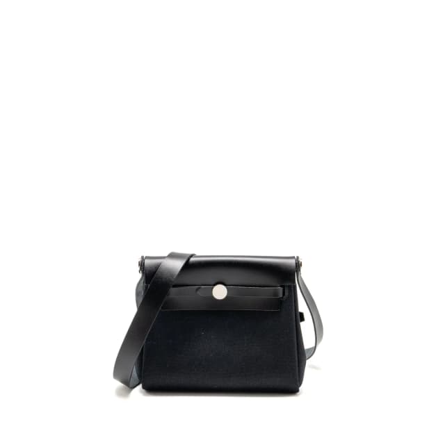 Hermès Herbag Mini Canvas/Hunter Leather Black SHW Stamp K in Black Canvas from EMIER, photo 1 of 1