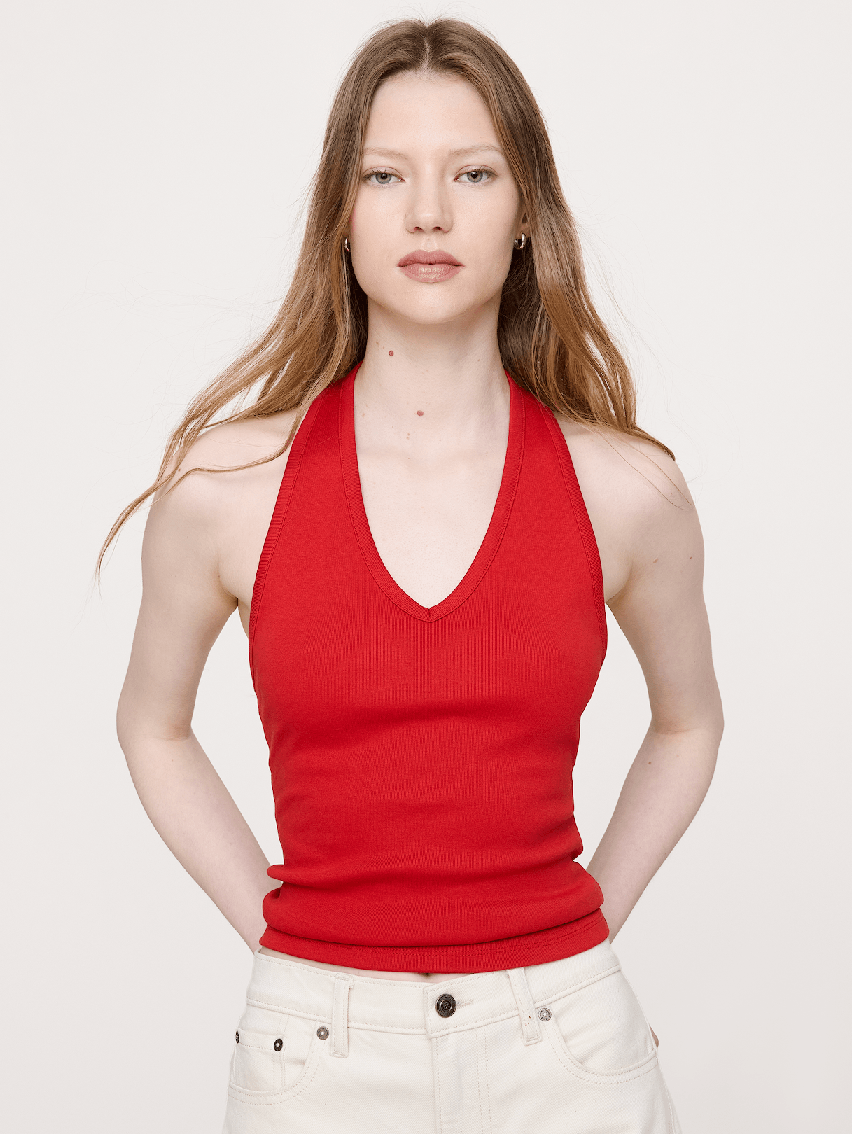 Banana Republic Minimalist Cotton Halter Tank in Red Tomato Paste, image 1 of 1 from Banana Republic (Canada)