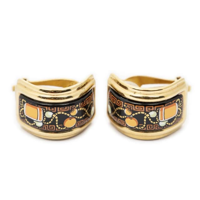 Hermès Enamel Clip On Earrings Black Orange Gold Plated in Black from The Reluxe, photo 1 of 1