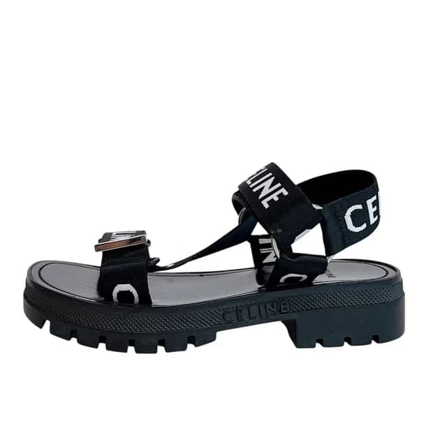 Celine Velcro Leo Strappy Fabric Sandals Black in Black Leather from The Reluxe, photo 1 of 1
