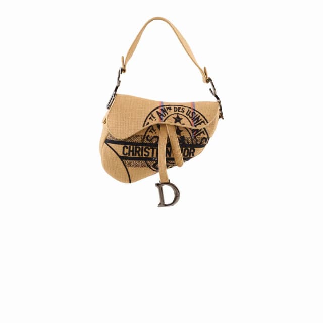 Dior Medium Saddle Jute Canvas Union Motif Beige in Beige Canvas from The Purse Affair, photo 1 of 1
