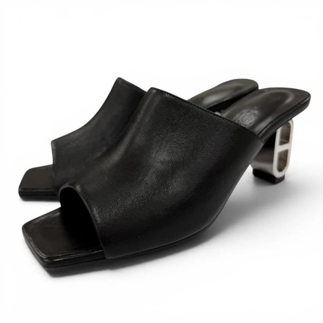 Hermès Iconic Silver Chaine D'Ancre Heels Leather Sandals Black in Black Leather from The Reluxe, photo 1 of 1