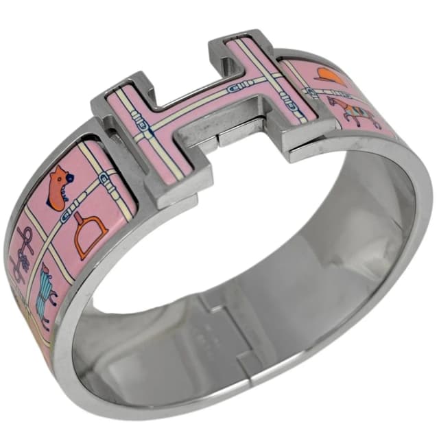 Hermès Clic Clac Enamel Bracelet Bangle Metal Silver Pink in Pink from The Reluxe, photo 1 of 1