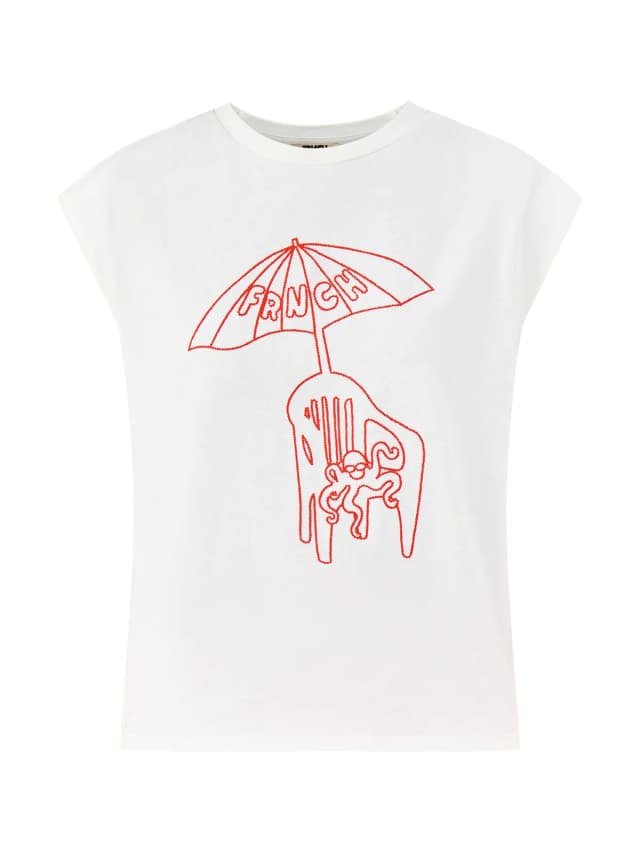 FRNCH Santino Graphic T-Shirt White in CREME, image 1 of 1 from Fenwick