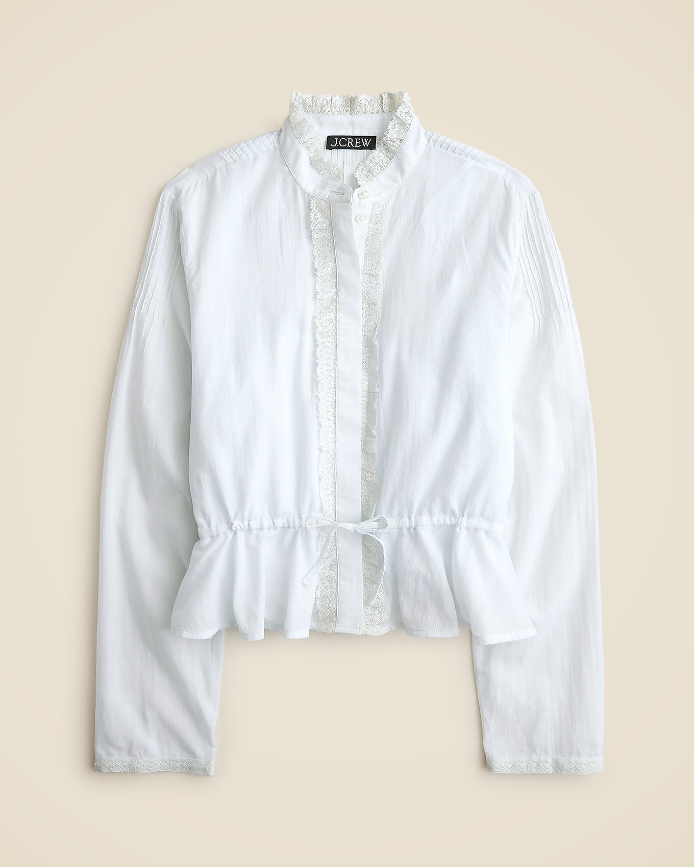 J.Crew Lace-trim cinched-waist top in cotton voile in OCEAN AIR, image 1 of 1 from J.Crew (US)