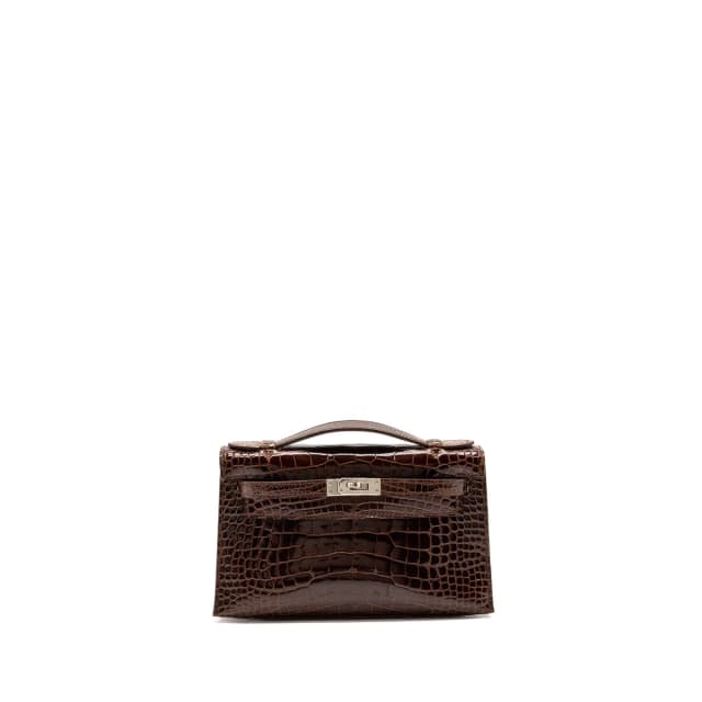 Hermès kelly pochette shiny alligator mississippiensis 33 Miel shw Square M in Crocodile from EMIER, photo 1 of 1