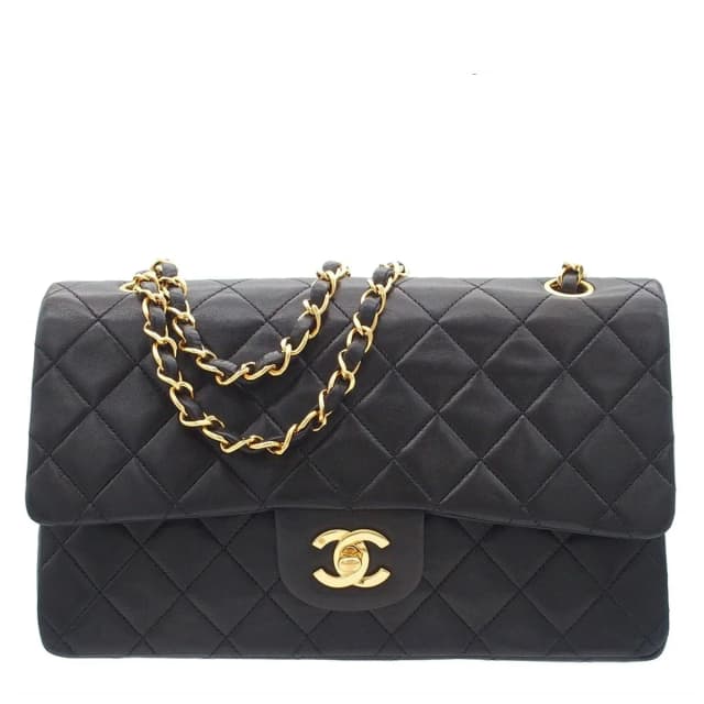 Chanel Quilted 25 Double Flap Chain Shoulder Bag Vintage in Black Lambskin from The Reluxe, photo 1 of 1