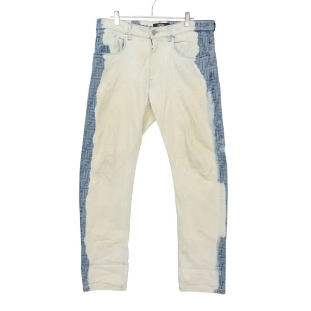 Fendi Denim Pants Zucca Pattern Bleached Jeans Blue White /34 33 in White Denim from The Reluxe, photo 1 of 1