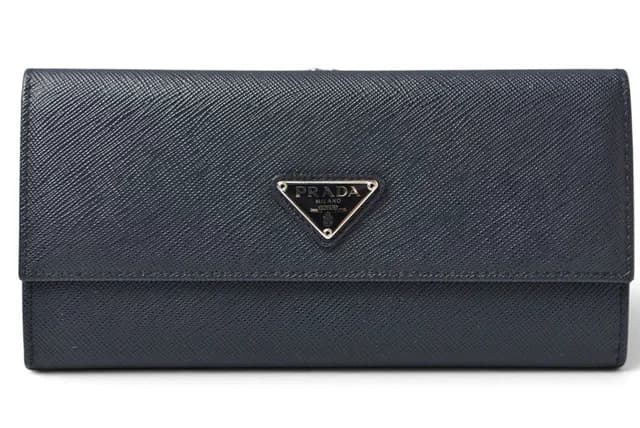 Prada Wallet Kiss Lock Saffiano Triangle Triang Baltico Navy in Navy Saffiano leather from The Reluxe, photo 1 of 1