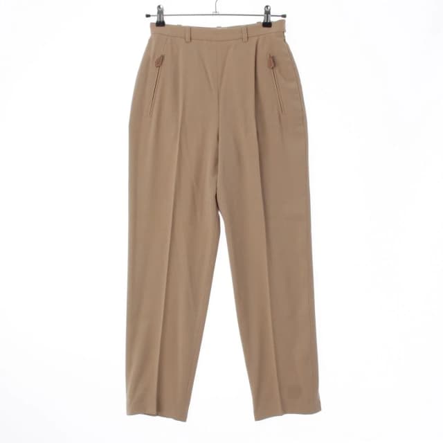 Hermès Vintage Wool Side Zip Leather Zip Charm Tapered Trousers Pants Beige in Beige Wool from The Reluxe, photo 1 of 1
