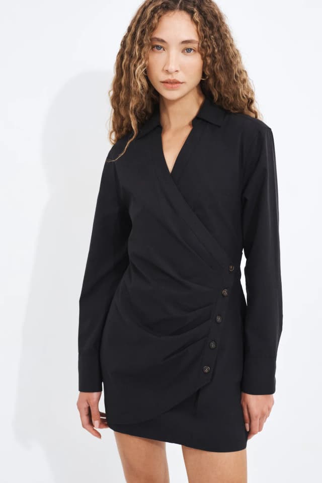 Aje Studio Cameron Long Sleeve Mini Dress in BLACK, image 1 of 1 from Aje