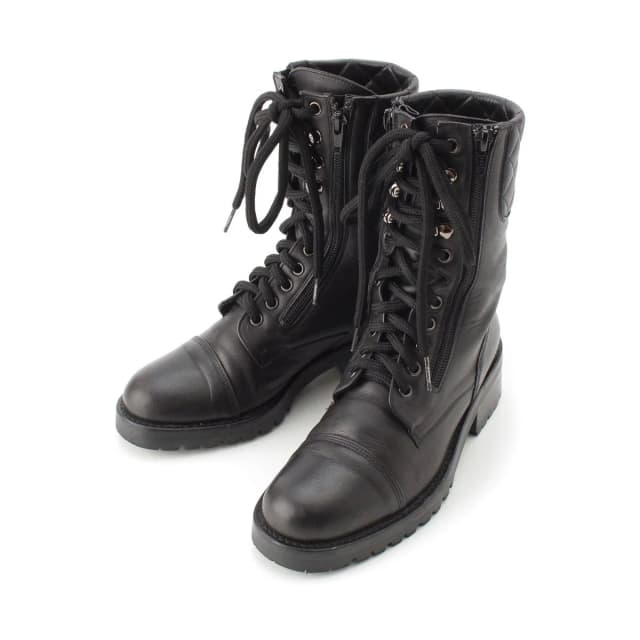 Chanel Sports Quilted Leather Lace-up Boots Shoes Black in Black Leather from The Reluxe, photo 1 of 1