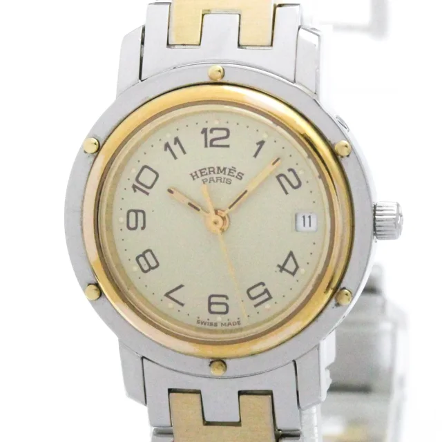 Hermès Clipper Gold Plated Steel Quartz Mens Watch CL6.720 Polished in Ivory from Elady, photo 1 of 1