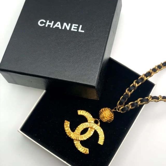 Chanel CC Logo Ball Chain Leather Necklace Gold in Gold Leather from The Reluxe, photo 1 of 1