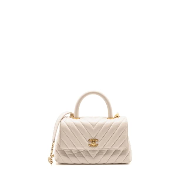 Chanel Small Coco Handle Chevron Aged Calfskin ivory GHW in White Calfskin from EMIER, photo 1 of 1