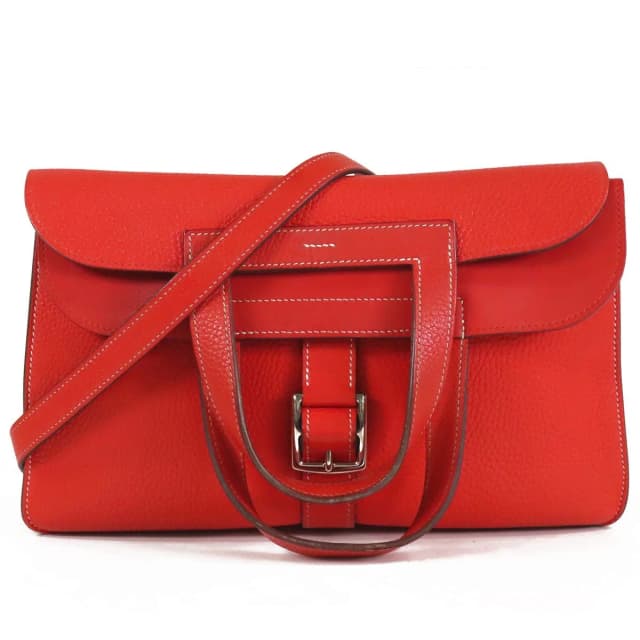 Hermès Halzan 31 Rouge Casaque Silver Taurillon Clemence 2-Way Shoulder Bag in Red Clemence leather from The Reluxe, photo 1 of 1