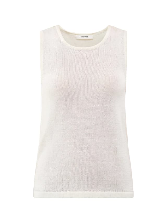 Selected Moni Sleeveless Knit Top Beige in Birch Black, image 1 of 1 from Fenwick