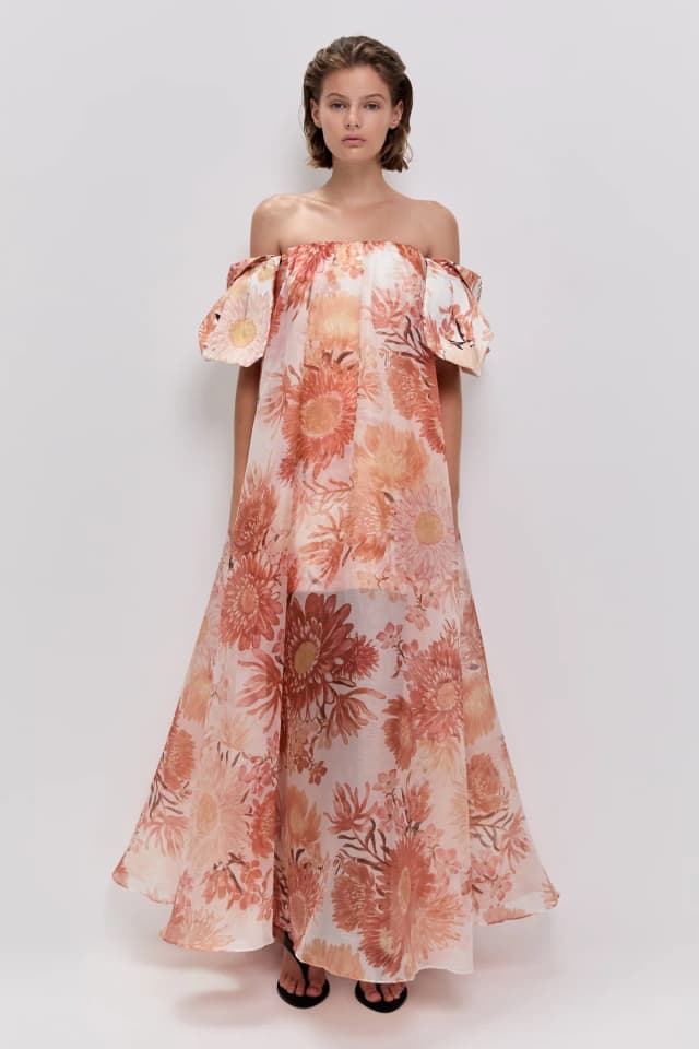 AJE Cosette Gown in RUST NATIVE FLORAL, image 1 of 1 from Aje