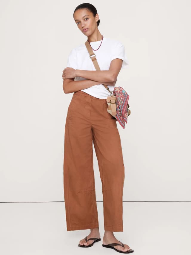 Banana Republic Mid-Rise Relaxed Painter Pull-On Pant in Burnt Cinnamon Brown, image 1 of 1 from Banana Republic (US)
