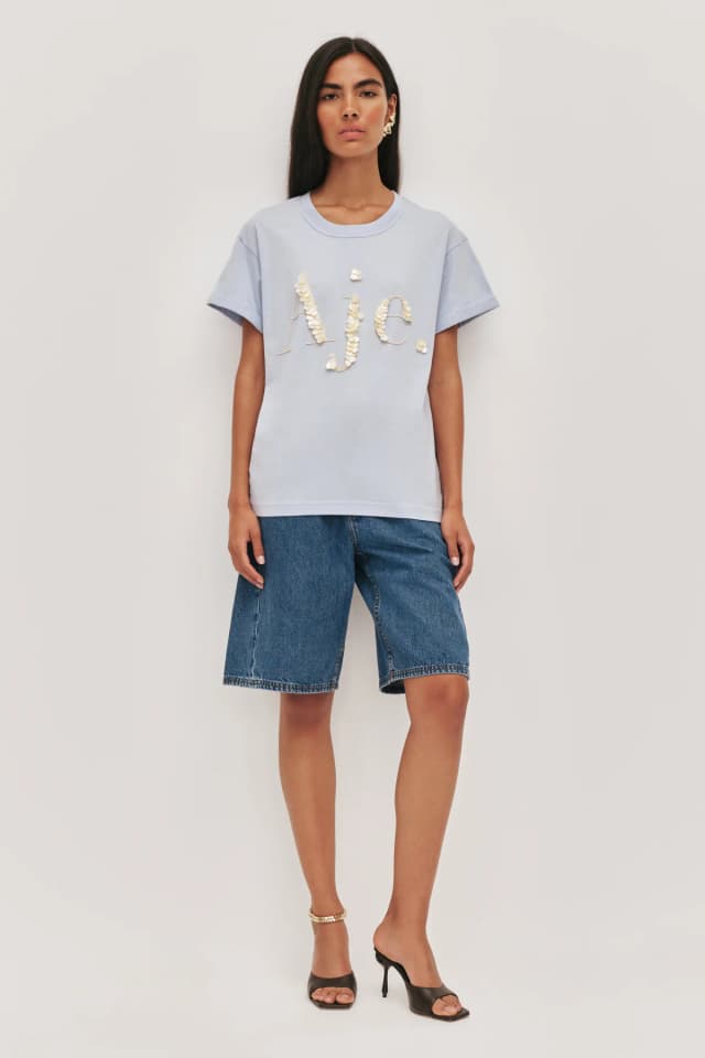 AJE Pippa Pearl Logo Tee in PALE BLUE, image 1 of 1 from Aje