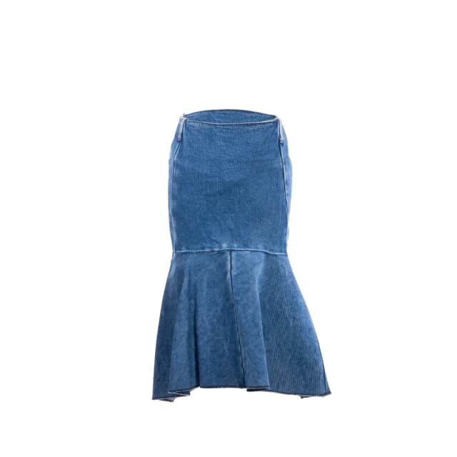 Balenciaga Size 36 Godet Peplum-style Denim Skirt Cotton Blue in Blue Denim from EMIER, photo 1 of 1