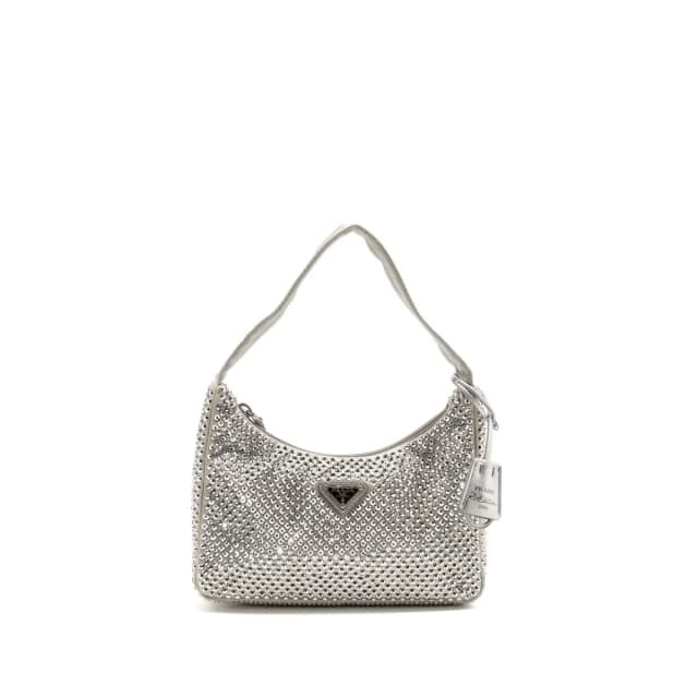 Prada Re-edition 2000 Satin Crystal Mini Bag Silver SHW in Silver Satin from EMIER, photo 1 of 1