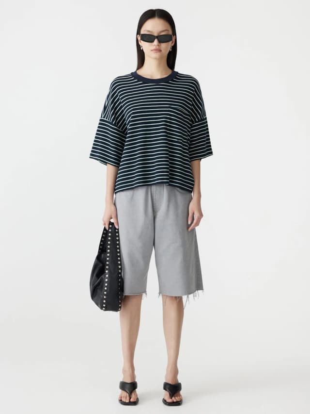Bassike Stripe Boxy Pocket T-Shirt, image 1 of 1 from bassike
