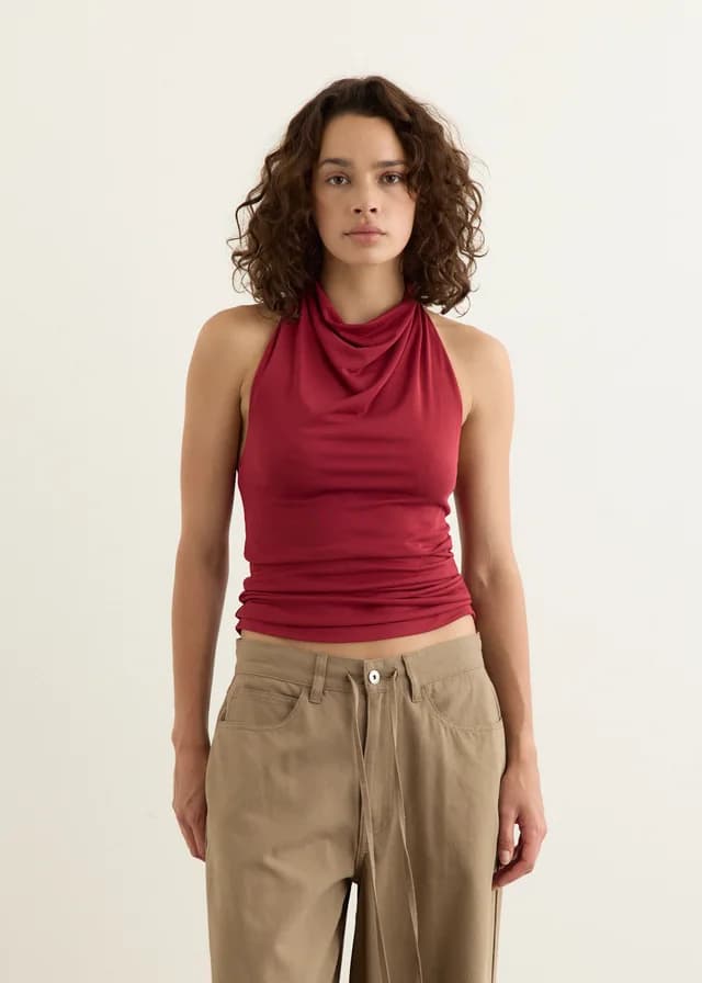 Incu Collection Wayfarer Halter Top in CHERRY RED, image 1 of 1 from Incu