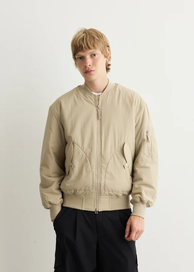 New Balance NB Grey Bomber Jacket in STONEWARE (SOT), image 1 of 1 from Incu