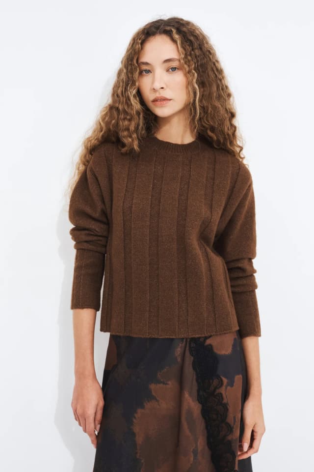 Aje Studio Wide Rib Knit Jumper in LIGHT CHOCOLATE, image 1 of 1 from Aje