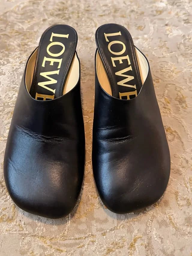 Loewe Leather Square-Toe Slip-On Mules in black Leather from Poshmark, photo 1 of 1