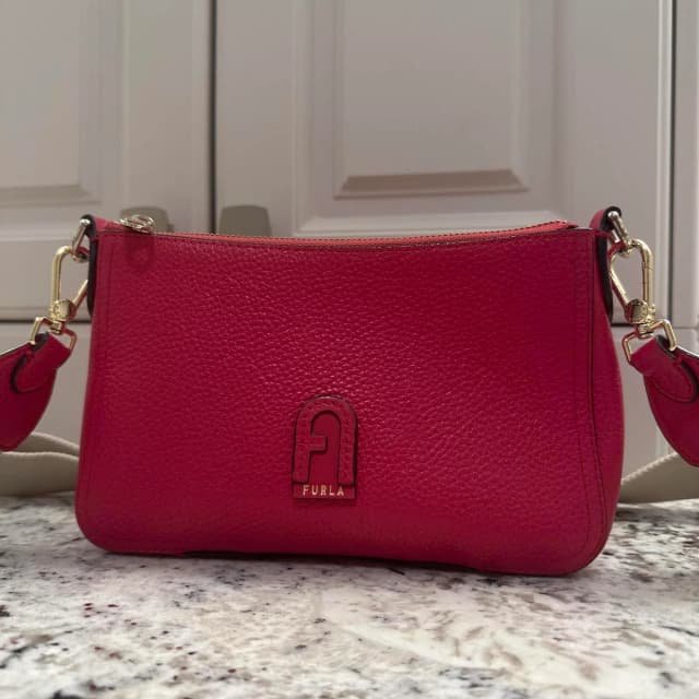 Furla Women's Bag - Pink/Red in red|pink Caviar leather from Depop, photo 1 of 1