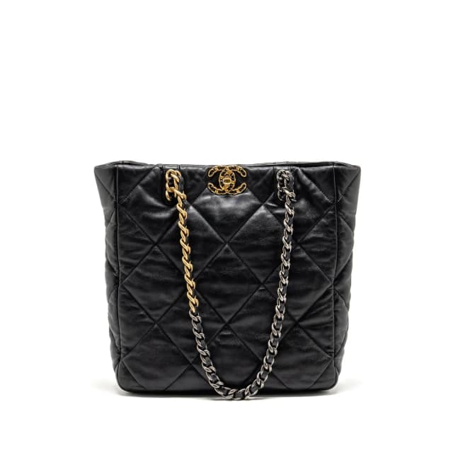 Chanel Small 19 Shopping Bag Shiny Lambskin Black Multicolour Hardware (Microchip) in Black Lambskin from EMIER, photo 1 of 1